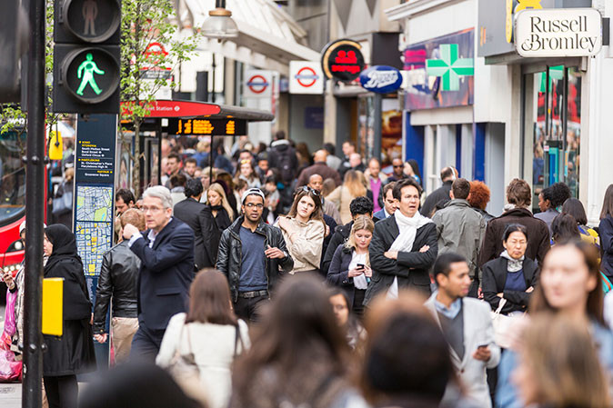 A crowd of shoppers on Oxford Street